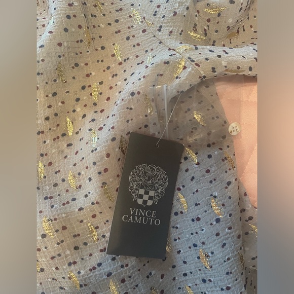 VINCE CAMUTO NWT Semi Sheer gold foil detailed button up Blouse Size: Small - Picture 9 of 11